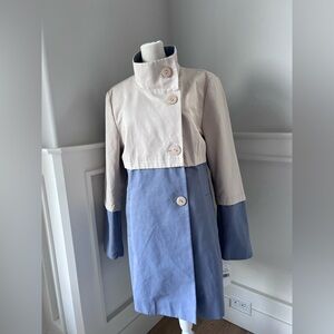 Tahari Two-Tone Trench Coat in Cream and Blue